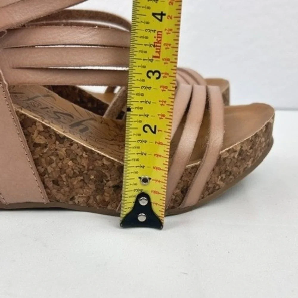 Blowfish Malibu Womens Tan Multi Strap Cork Wedge Sandals Ankle Strap Size 6.5